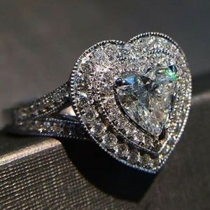 925 Silver Heart Shaped White Sapphire Ring New